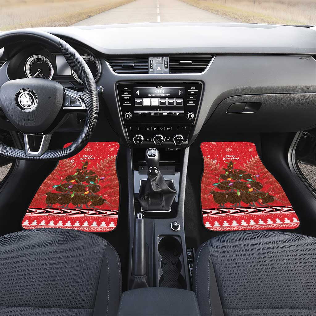 Kiwi New Zealand Christmas Car Mats Meri Kirihimete Silver Fern - Red Color LT14 Set 2pcs - Front Red - Polynesian Pride