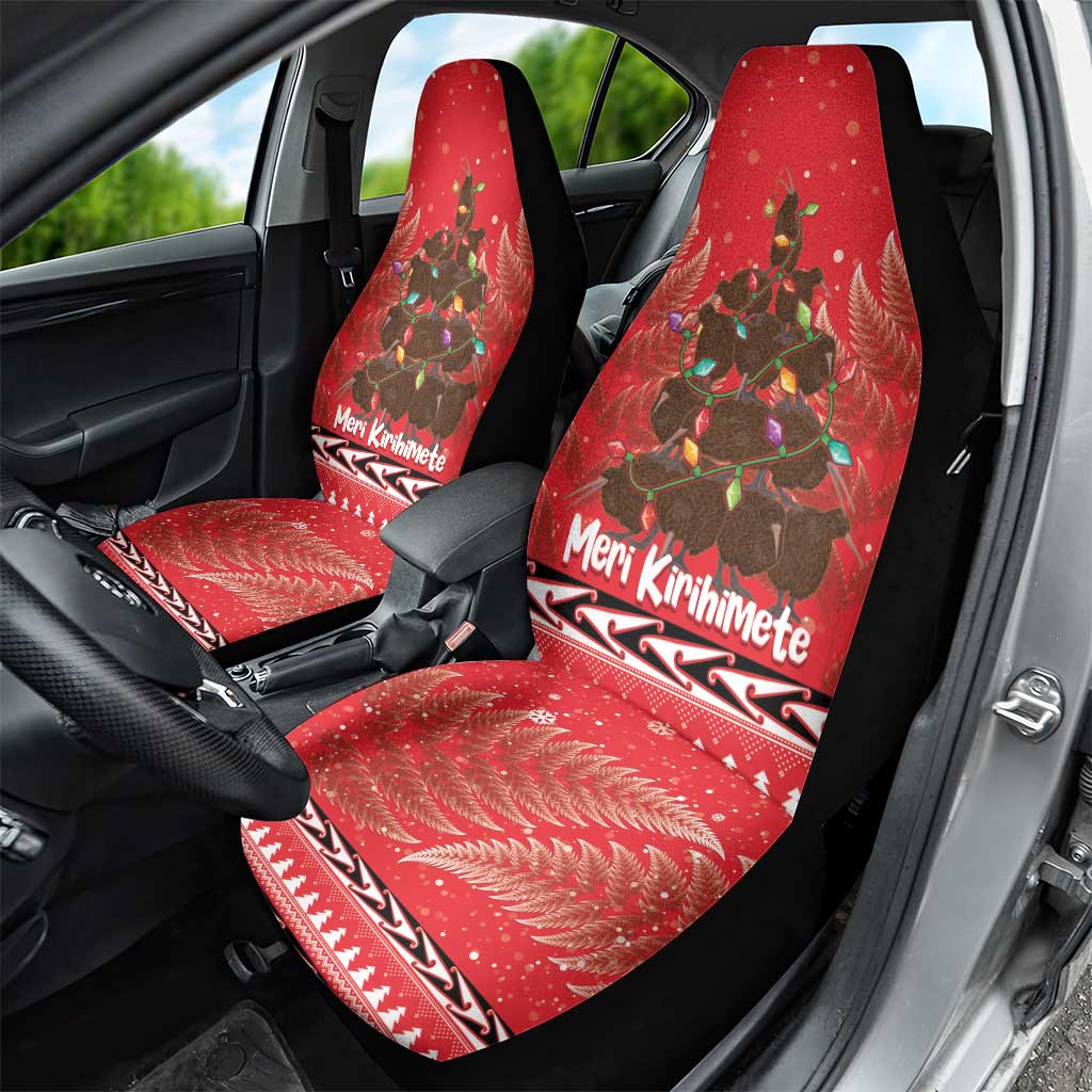 Kiwi New Zealand Christmas Car Seat Cover Meri Kirihimete Silver Fern - Red Color LT14 - Polynesian Pride