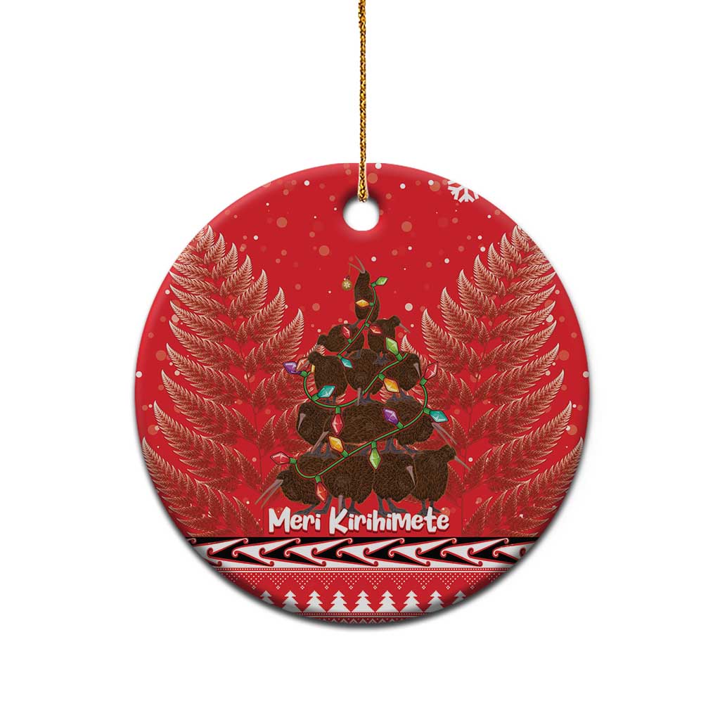 Kiwi New Zealand Christmas Ceramic Ornament Meri Kirihimete Silver Fern - Red Color LT14 - Polynesian Pride