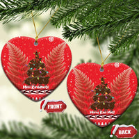 Kiwi New Zealand Christmas Ceramic Ornament Meri Kirihimete Silver Fern - Red Color LT14 Heart Red - Polynesian Pride