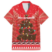 Kiwi New Zealand Christmas Family Matching Long Sleeve Bodycon Dress and Hawaiian Shirt Meri Kirihimete Silver Fern - Red Color LT14 Dad's Shirt - Short Sleeve Red - Polynesian Pride