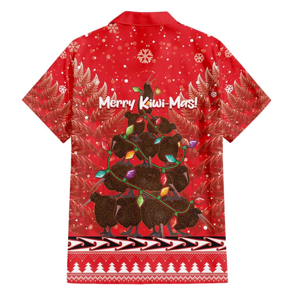 Kiwi New Zealand Christmas Family Matching Long Sleeve Bodycon Dress and Hawaiian Shirt Meri Kirihimete Silver Fern - Red Color LT14 - Polynesian Pride