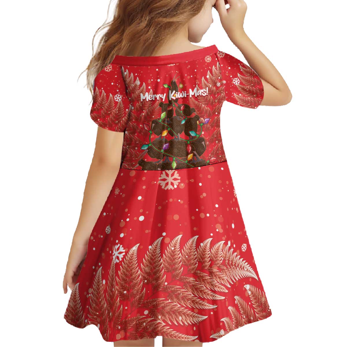 Kiwi New Zealand Christmas Family Matching Off The Shoulder Long Sleeve Dress and Hawaiian Shirt Meri Kirihimete Silver Fern - Red Color LT14 - Polynesian Pride