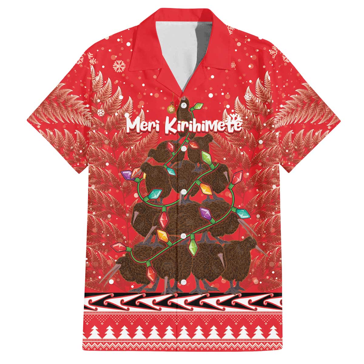 Kiwi New Zealand Christmas Family Matching Off The Shoulder Long Sleeve Dress and Hawaiian Shirt Meri Kirihimete Silver Fern - Red Color LT14 Dad's Shirt - Short Sleeve Red - Polynesian Pride