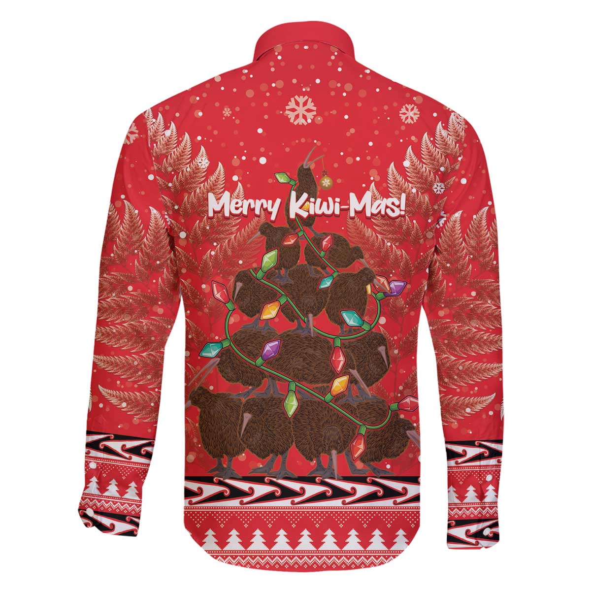 Kiwi New Zealand Christmas Family Matching Off The Shoulder Long Sleeve Dress and Hawaiian Shirt Meri Kirihimete Silver Fern - Red Color LT14 - Polynesian Pride