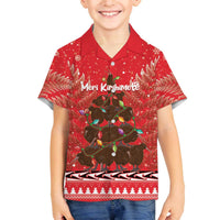Kiwi New Zealand Christmas Family Matching Off The Shoulder Long Sleeve Dress and Hawaiian Shirt Meri Kirihimete Silver Fern - Red Color LT14 Son's Shirt Red - Polynesian Pride