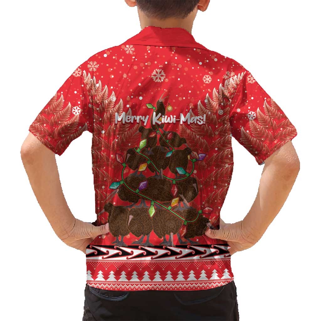 Kiwi New Zealand Christmas Family Matching Puletasi and Hawaiian Shirt Meri Kirihimete Silver Fern - Red Color LT14 - Polynesian Pride