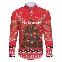 Kiwi New Zealand Christmas Family Matching Puletasi and Hawaiian Shirt Meri Kirihimete Silver Fern - Red Color LT14 Dad's Shirt - Long Sleeve Red - Polynesian Pride