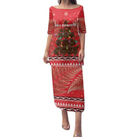 Kiwi New Zealand Christmas Family Matching Puletasi and Hawaiian Shirt Meri Kirihimete Silver Fern - Red Color LT14 Mom's Dress Red - Polynesian Pride