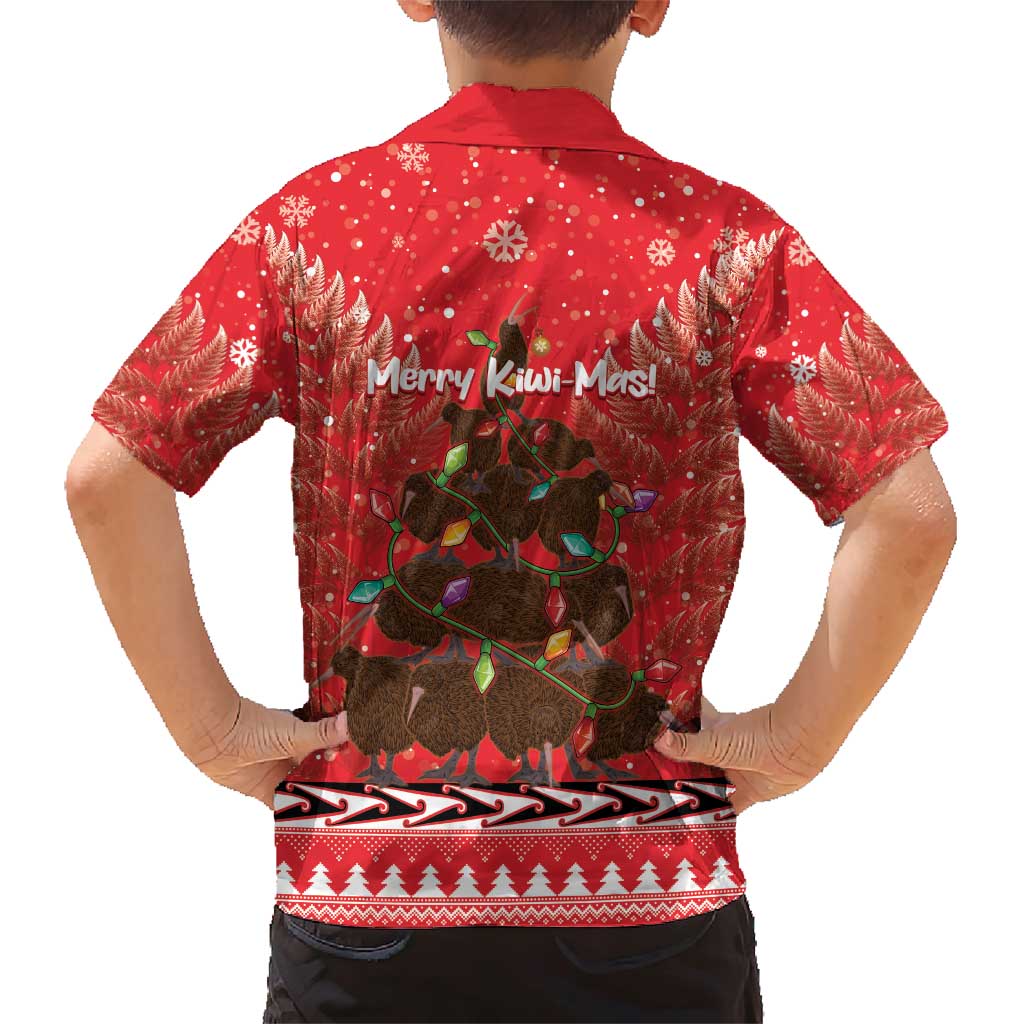 Kiwi New Zealand Christmas Family Matching Short Sleeve Bodycon Dress and Hawaiian Shirt Meri Kirihimete Silver Fern - Red Color LT14 - Polynesian Pride