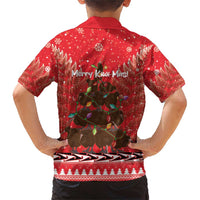 Kiwi New Zealand Christmas Family Matching Short Sleeve Bodycon Dress and Hawaiian Shirt Meri Kirihimete Silver Fern - Red Color LT14 - Polynesian Pride