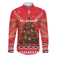 Kiwi New Zealand Christmas Family Matching Short Sleeve Bodycon Dress and Hawaiian Shirt Meri Kirihimete Silver Fern - Red Color LT14 Dad's Shirt - Long Sleeve Red - Polynesian Pride
