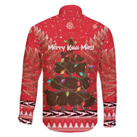Kiwi New Zealand Christmas Family Matching Short Sleeve Bodycon Dress and Hawaiian Shirt Meri Kirihimete Silver Fern - Red Color LT14 - Polynesian Pride