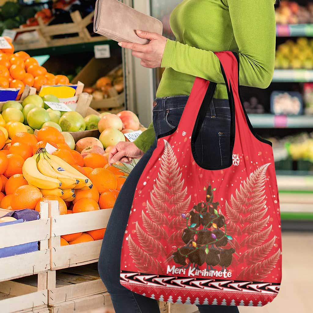 Kiwi New Zealand Christmas Grocery Bag Meri Kirihimete Silver Fern - Red Color LT14 - Polynesian Pride