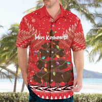 Kiwi New Zealand Christmas Hawaiian Shirt Meri Kirihimete Silver Fern - Red Color LT14 - Polynesian Pride