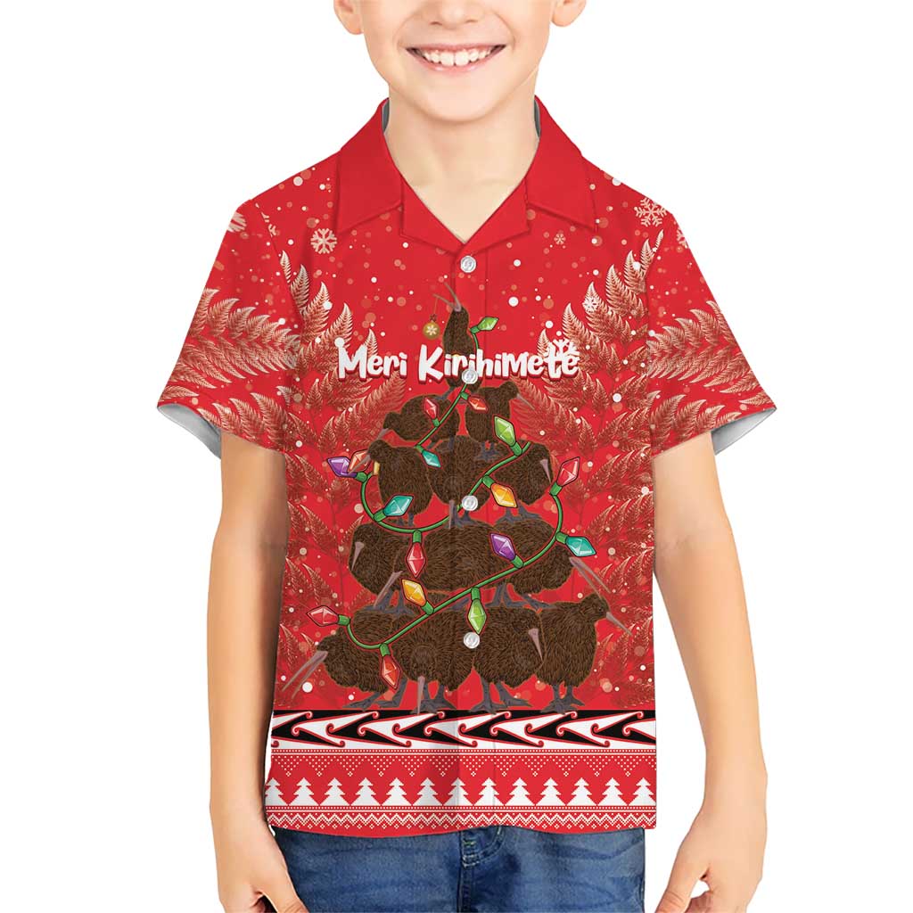 Kiwi New Zealand Christmas Hawaiian Shirt Meri Kirihimete Silver Fern - Red Color LT14 - Polynesian Pride