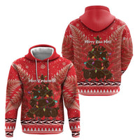 Kiwi New Zealand Christmas Hoodie Meri Kirihimete Silver Fern - Red Color LT14 - Polynesian Pride