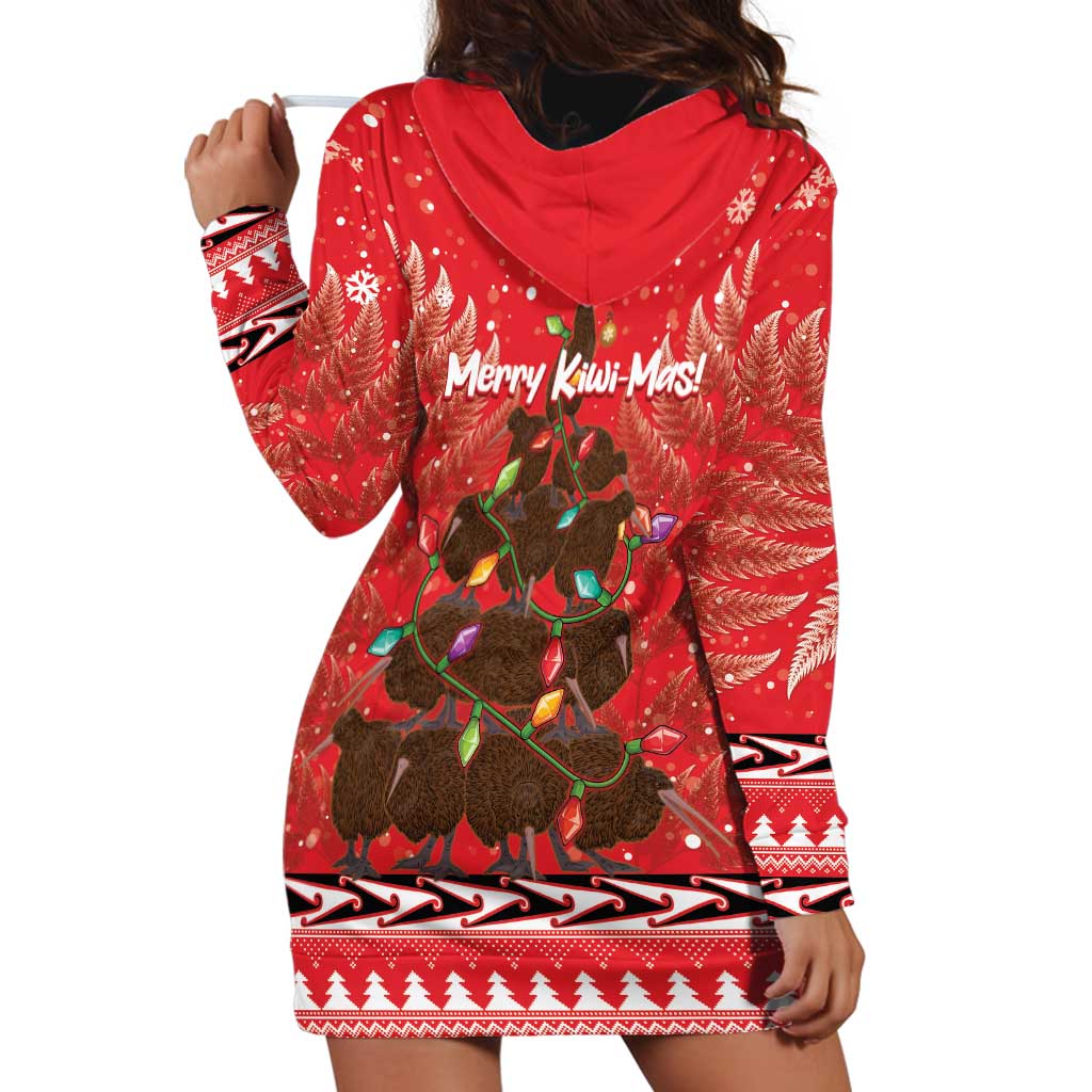 Kiwi New Zealand Christmas Hoodie Dress Meri Kirihimete Silver Fern - Red Color LT14 - Polynesian Pride
