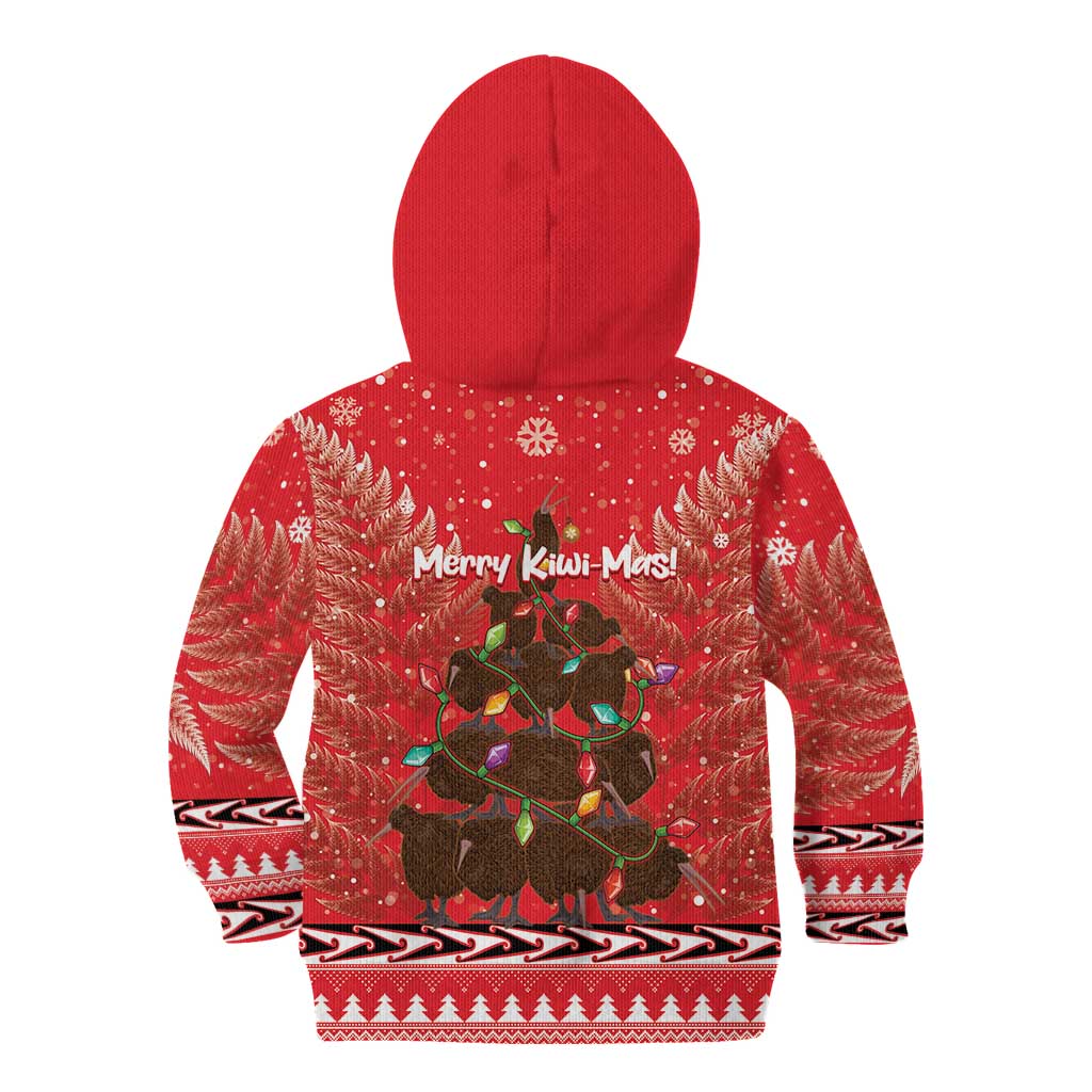 Kiwi New Zealand Christmas Kid Hoodie Meri Kirihimete Silver Fern - Red Color LT14 - Polynesian Pride