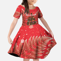 Kiwi New Zealand Christmas Kid Short Sleeve Dress Meri Kirihimete Silver Fern - Red Color LT14 KID Red - Polynesian Pride