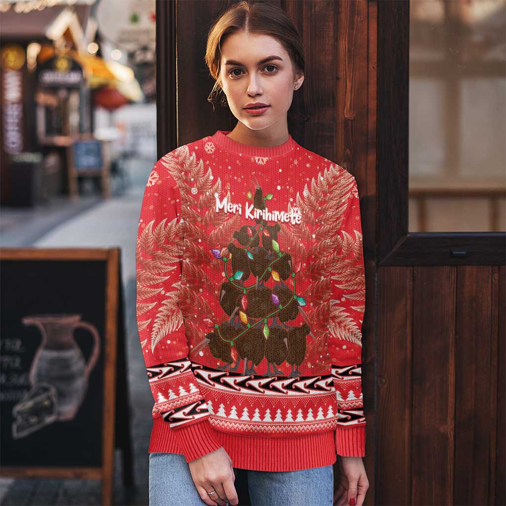 Kiwi New Zealand Christmas Ugly Christmas Sweater Meri Kirihimete Silver Fern - Red Color LT14 - Polynesian Pride