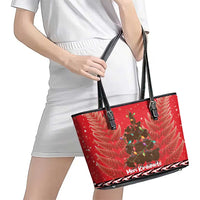 Kiwi New Zealand Christmas Leather Tote Bag Meri Kirihimete Silver Fern - Red Color LT14 - Polynesian Pride