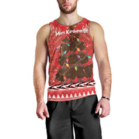 Kiwi New Zealand Christmas Men Tank Top Meri Kirihimete Silver Fern - Red Color LT14 - Polynesian Pride