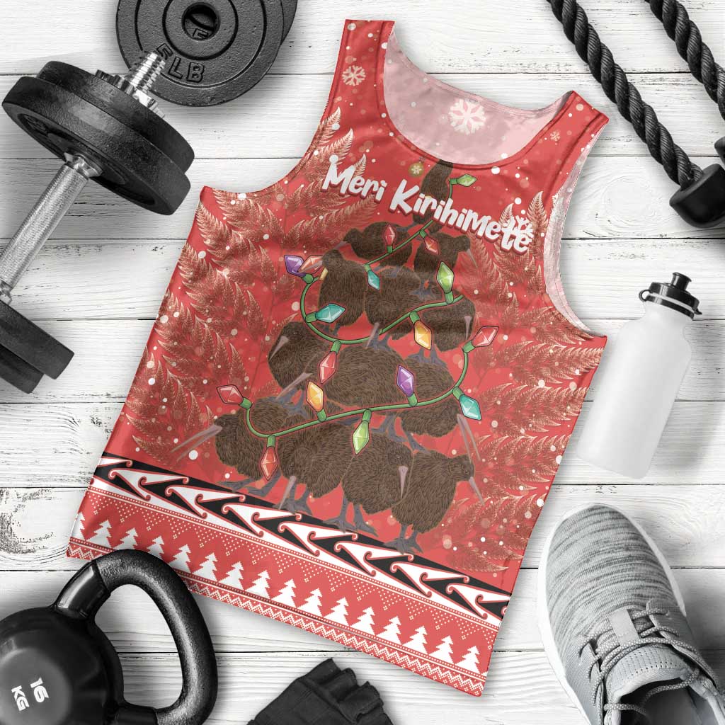 Kiwi New Zealand Christmas Men Tank Top Meri Kirihimete Silver Fern - Red Color LT14 - Polynesian Pride