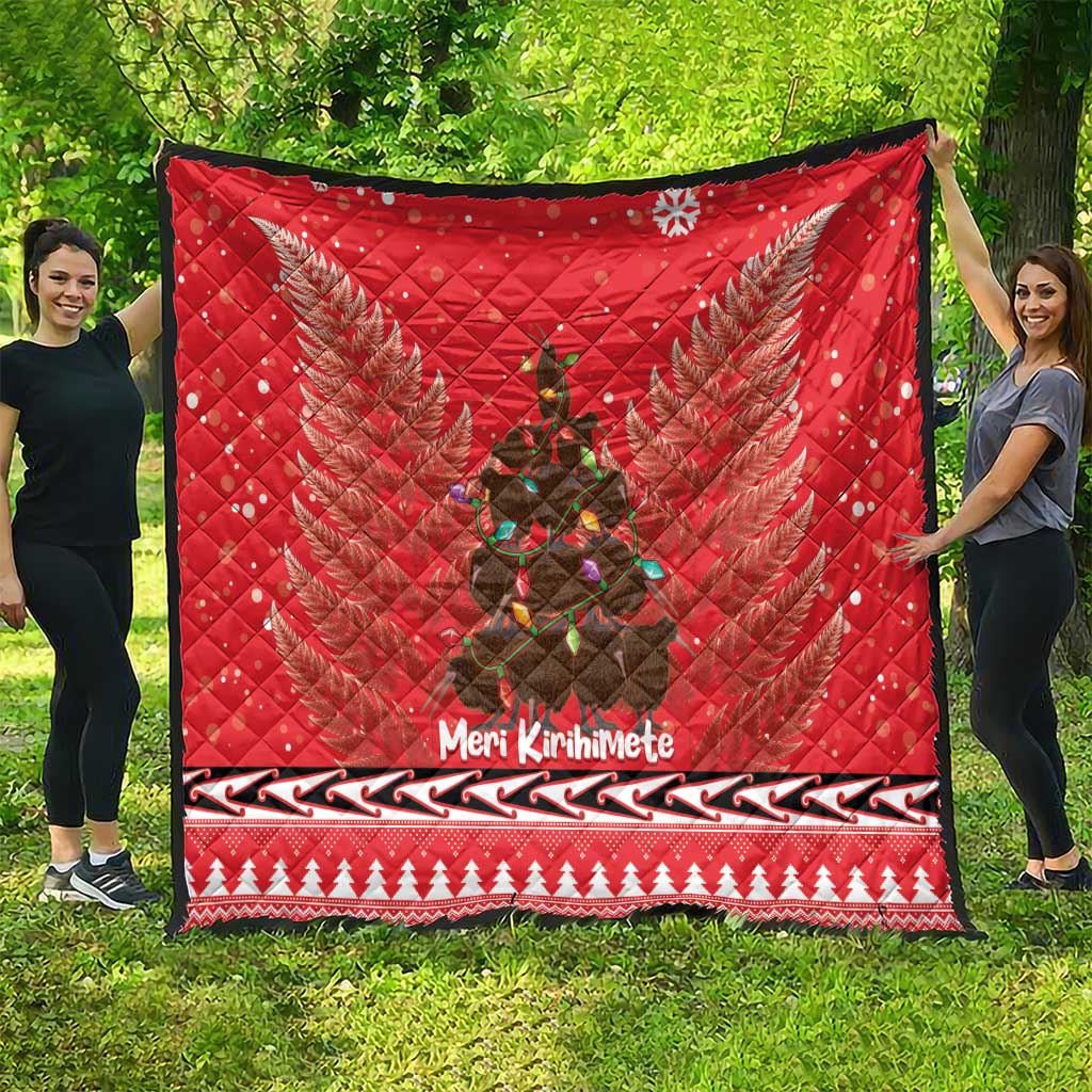 Kiwi New Zealand Christmas Quilt Meri Kirihimete Silver Fern - Red Color LT14 - Polynesian Pride
