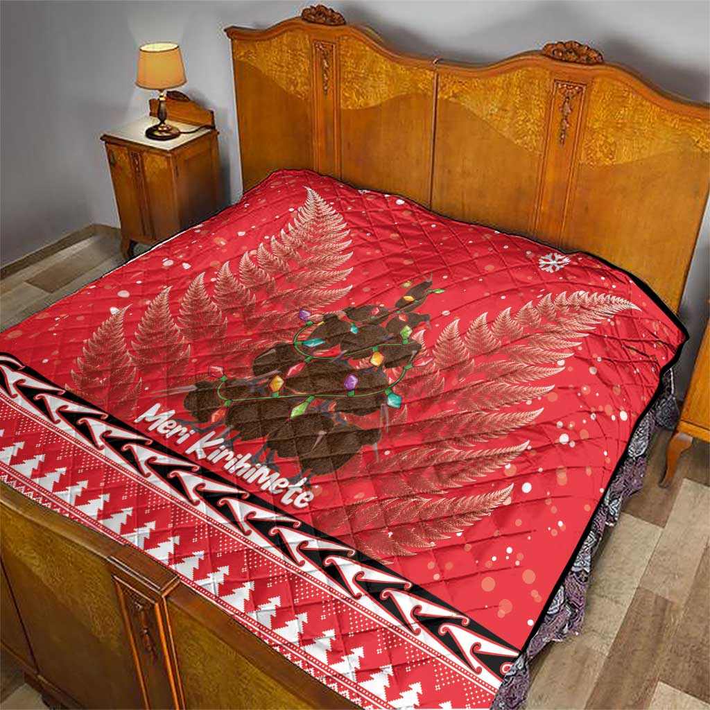 Kiwi New Zealand Christmas Quilt Meri Kirihimete Silver Fern - Red Color LT14 - Polynesian Pride