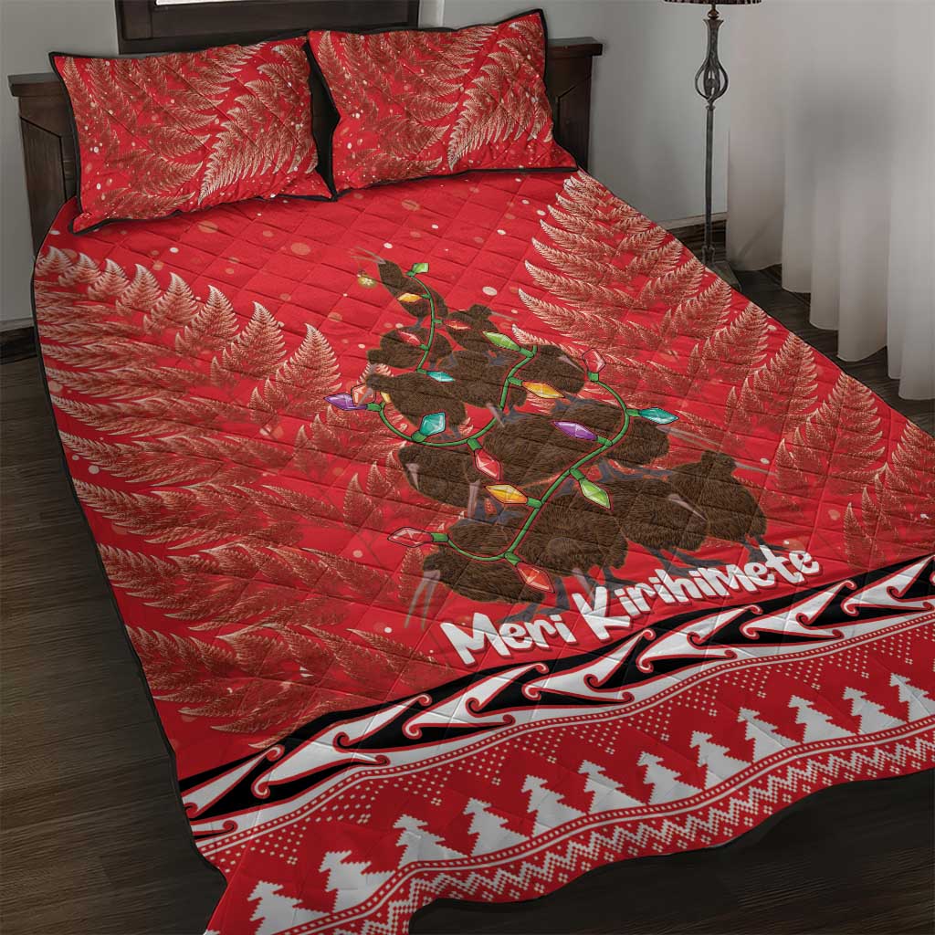 Kiwi New Zealand Christmas Quilt Bed Set Meri Kirihimete Silver Fern - Red Color LT14 Red - Polynesian Pride