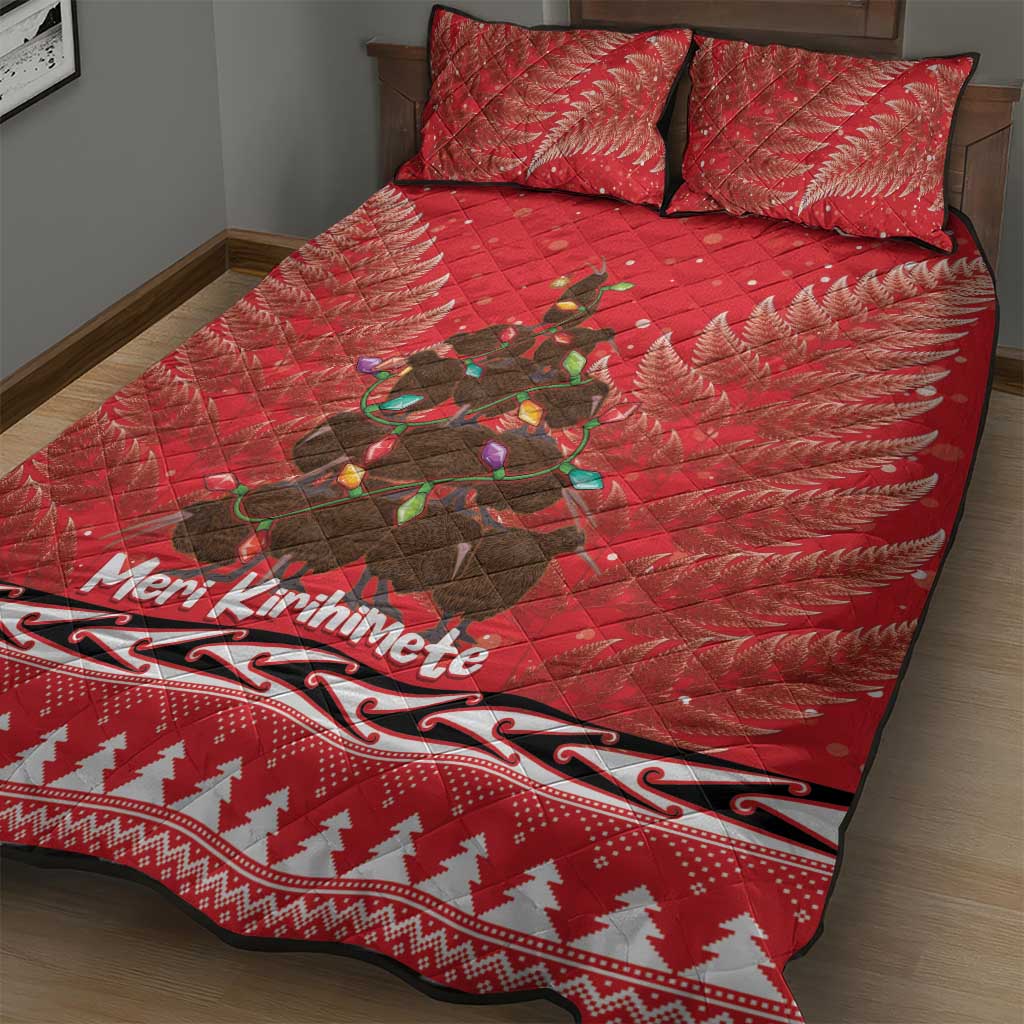 Kiwi New Zealand Christmas Quilt Bed Set Meri Kirihimete Silver Fern - Red Color LT14 - Polynesian Pride