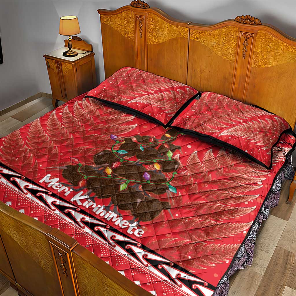 Kiwi New Zealand Christmas Quilt Bed Set Meri Kirihimete Silver Fern - Red Color LT14 - Polynesian Pride