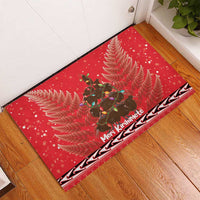 Kiwi New Zealand Christmas Rubber Doormat Meri Kirihimete Silver Fern - Red Color LT14 - Polynesian Pride