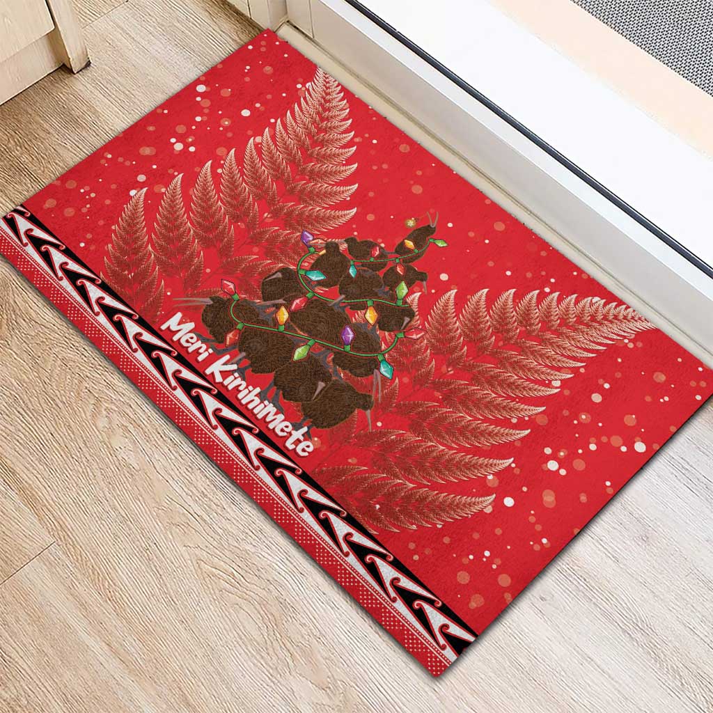 Kiwi New Zealand Christmas Rubber Doormat Meri Kirihimete Silver Fern - Red Color LT14 - Polynesian Pride