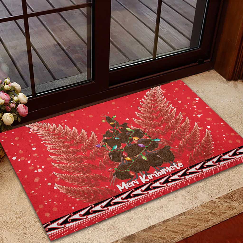 Kiwi New Zealand Christmas Rubber Doormat Meri Kirihimete Silver Fern - Red Color LT14 - Polynesian Pride