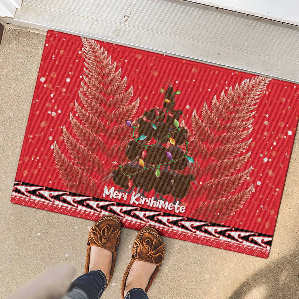 Kiwi New Zealand Christmas Rubber Doormat Meri Kirihimete Silver Fern - Red Color LT14 - Polynesian Pride