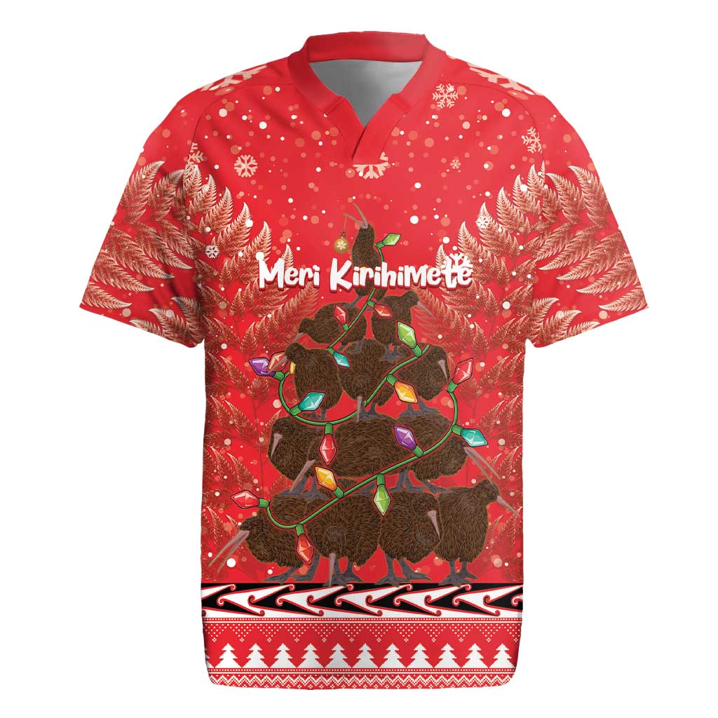 Kiwi New Zealand Christmas Rugby Jersey Meri Kirihimete Silver Fern - Red Color LT14 Red - Polynesian Pride