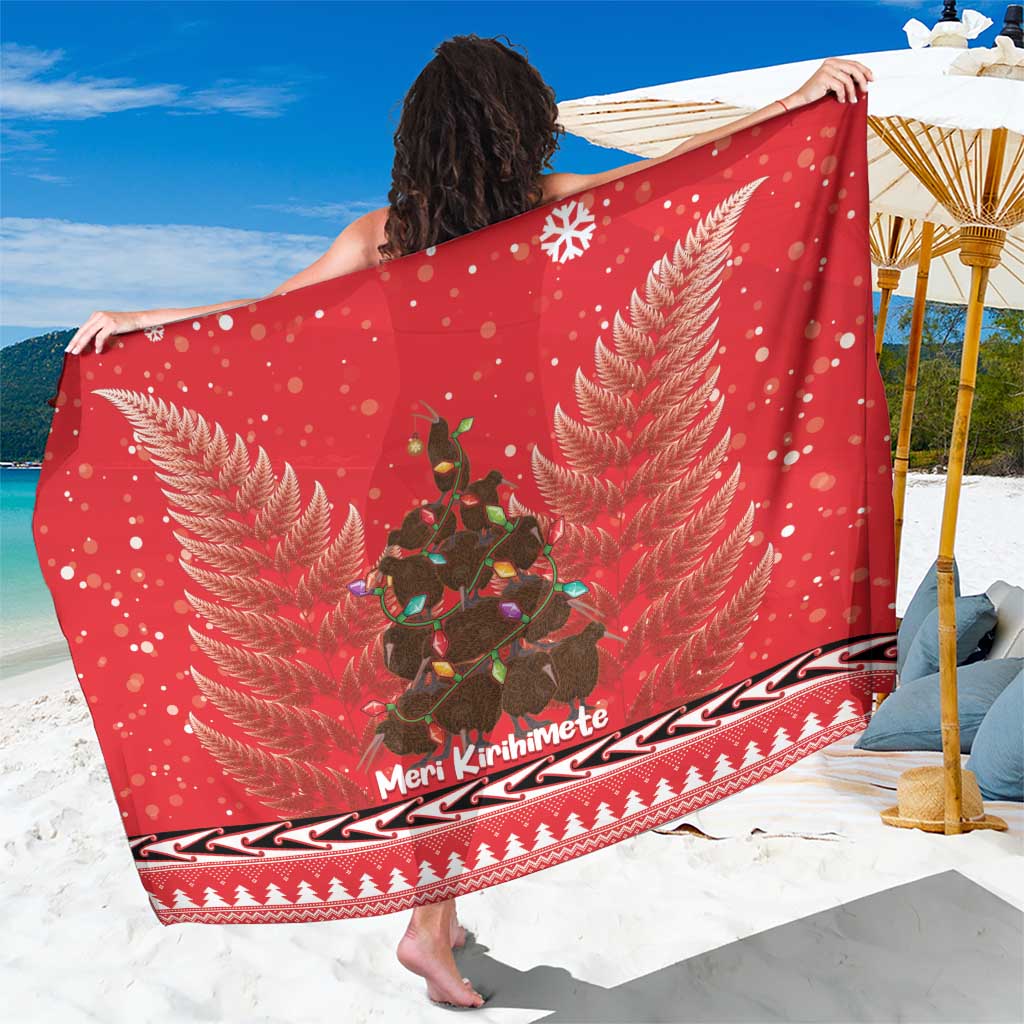 Kiwi New Zealand Christmas Sarong Meri Kirihimete Silver Fern - Red Color LT14 One Size 44 x 66 inches Red - Polynesian Pride