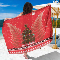 Kiwi New Zealand Christmas Sarong Meri Kirihimete Silver Fern - Red Color LT14 One Size 44 x 66 inches Red - Polynesian Pride