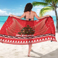 Kiwi New Zealand Christmas Sarong Meri Kirihimete Silver Fern - Red Color LT14 - Polynesian Pride