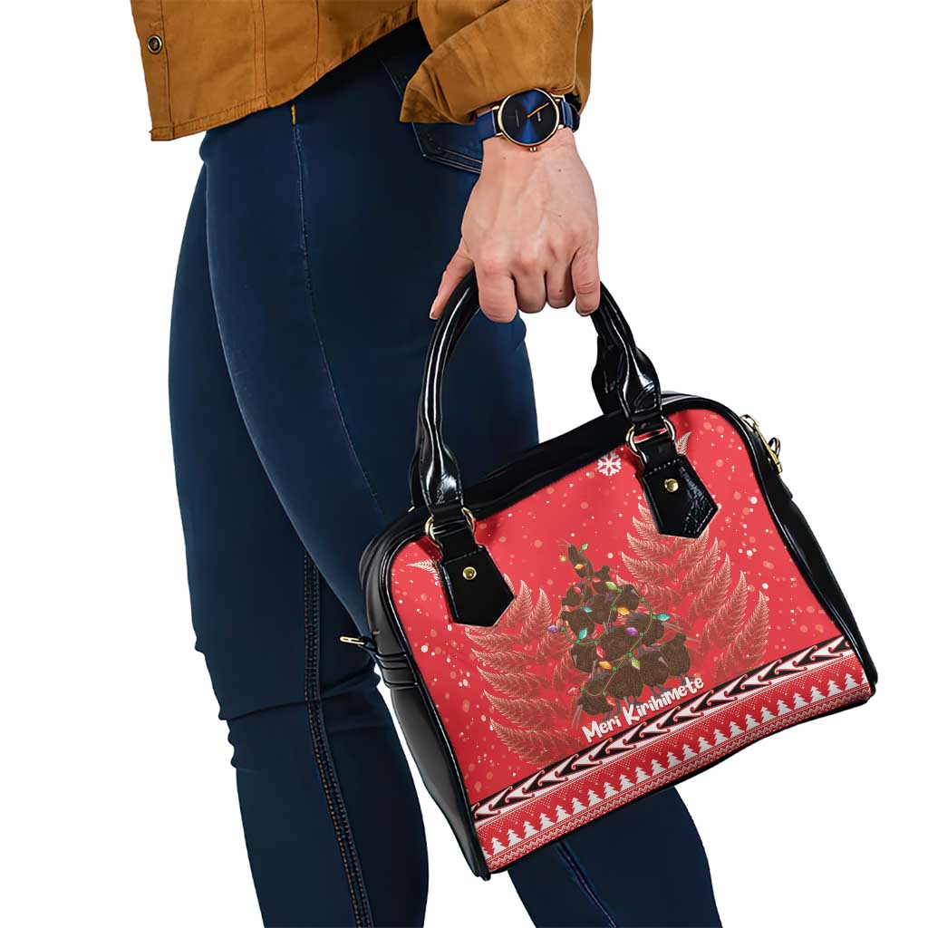 Kiwi New Zealand Christmas Shoulder Handbag Meri Kirihimete Silver Fern - Red Color LT14 - Polynesian Pride
