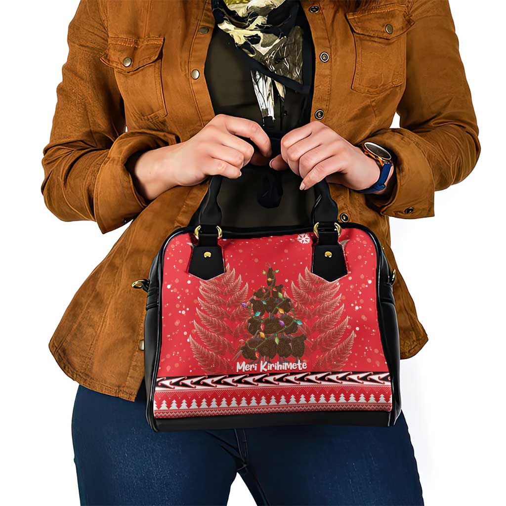 Kiwi New Zealand Christmas Shoulder Handbag Meri Kirihimete Silver Fern - Red Color LT14 - Polynesian Pride
