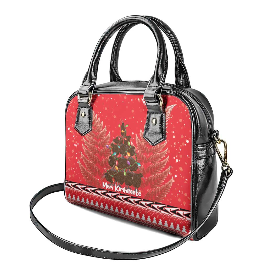 Kiwi New Zealand Christmas Shoulder Handbag Meri Kirihimete Silver Fern - Red Color LT14 - Polynesian Pride
