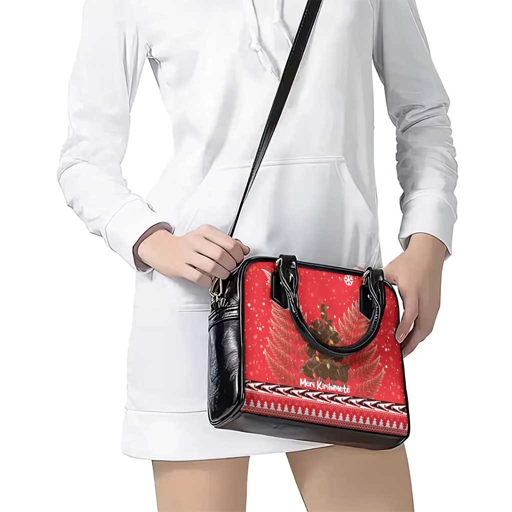 Kiwi New Zealand Christmas Shoulder Handbag Meri Kirihimete Silver Fern - Red Color LT14 - Polynesian Pride
