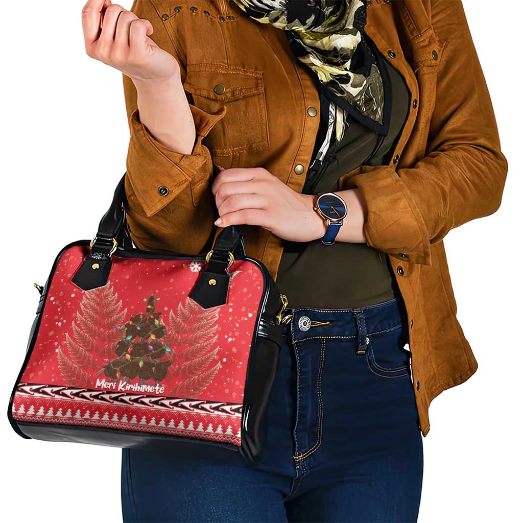 Kiwi New Zealand Christmas Shoulder Handbag Meri Kirihimete Silver Fern - Red Color LT14 - Polynesian Pride