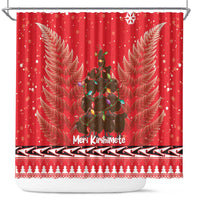 Kiwi New Zealand Christmas Shower Curtain Meri Kirihimete Silver Fern - Red Color LT14 Red - Polynesian Pride