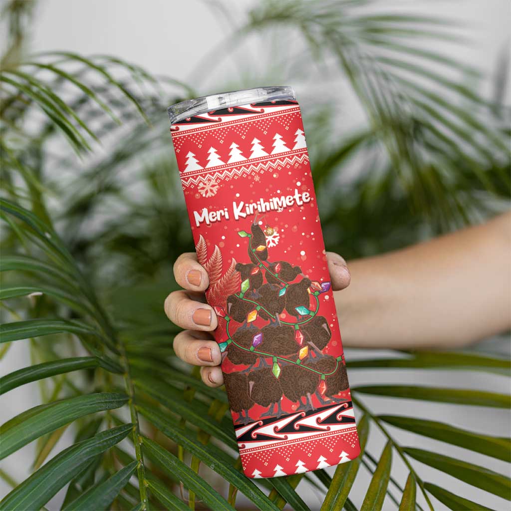 Kiwi New Zealand Christmas Skinny Tumbler Meri Kirihimete Silver Fern - Red Color LT14 - Polynesian Pride