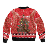 Kiwi New Zealand Christmas Sleeve Zip Bomber Jacket Meri Kirihimete Silver Fern - Red Color LT14 - Polynesian Pride