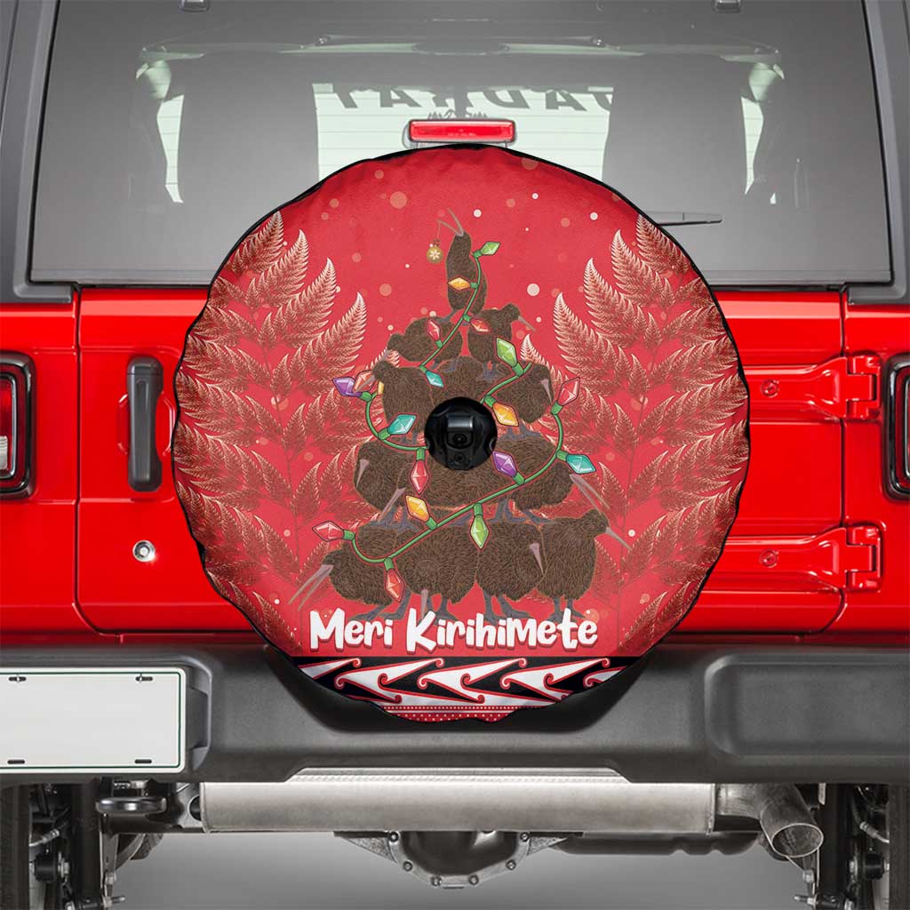 Kiwi New Zealand Christmas Spare Tire Cover Meri Kirihimete Silver Fern - Red Color LT14 - Polynesian Pride